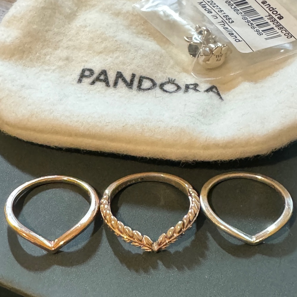 PANDORA 3 Polished Wishbone Ring - Rose Gold/Silver/Silver
